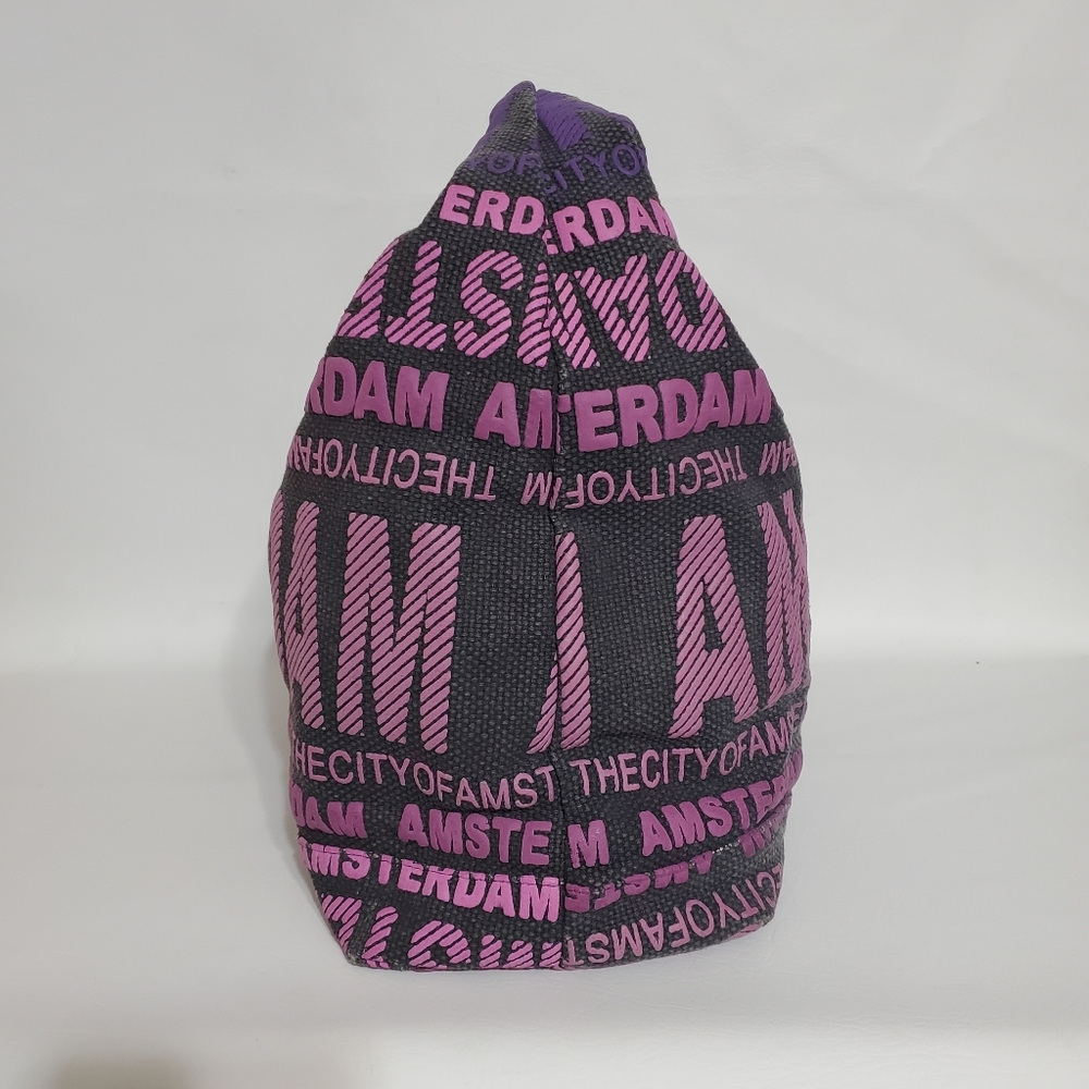 Robin Ruth Amsterdam Text Print Purple and Pink Women's Hobo Bag 100% Cotton - Picture 2 of 10